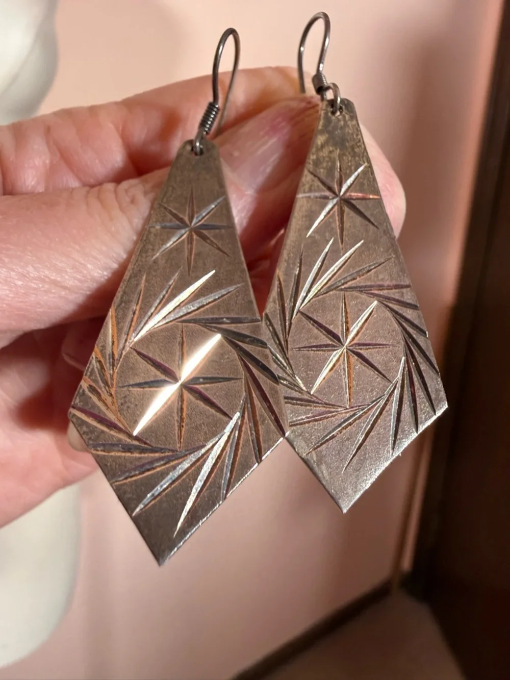 Vintage Taxco Sterling Silver modernist Star burst Long Oversized Earrings